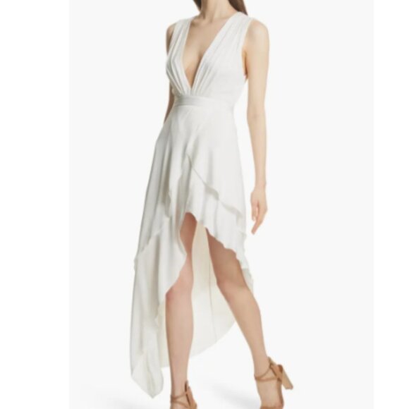 Alice + Olivia Chantay Asymmetrical Plunging Maxi Dress Size 10 - Picture 1 of 6